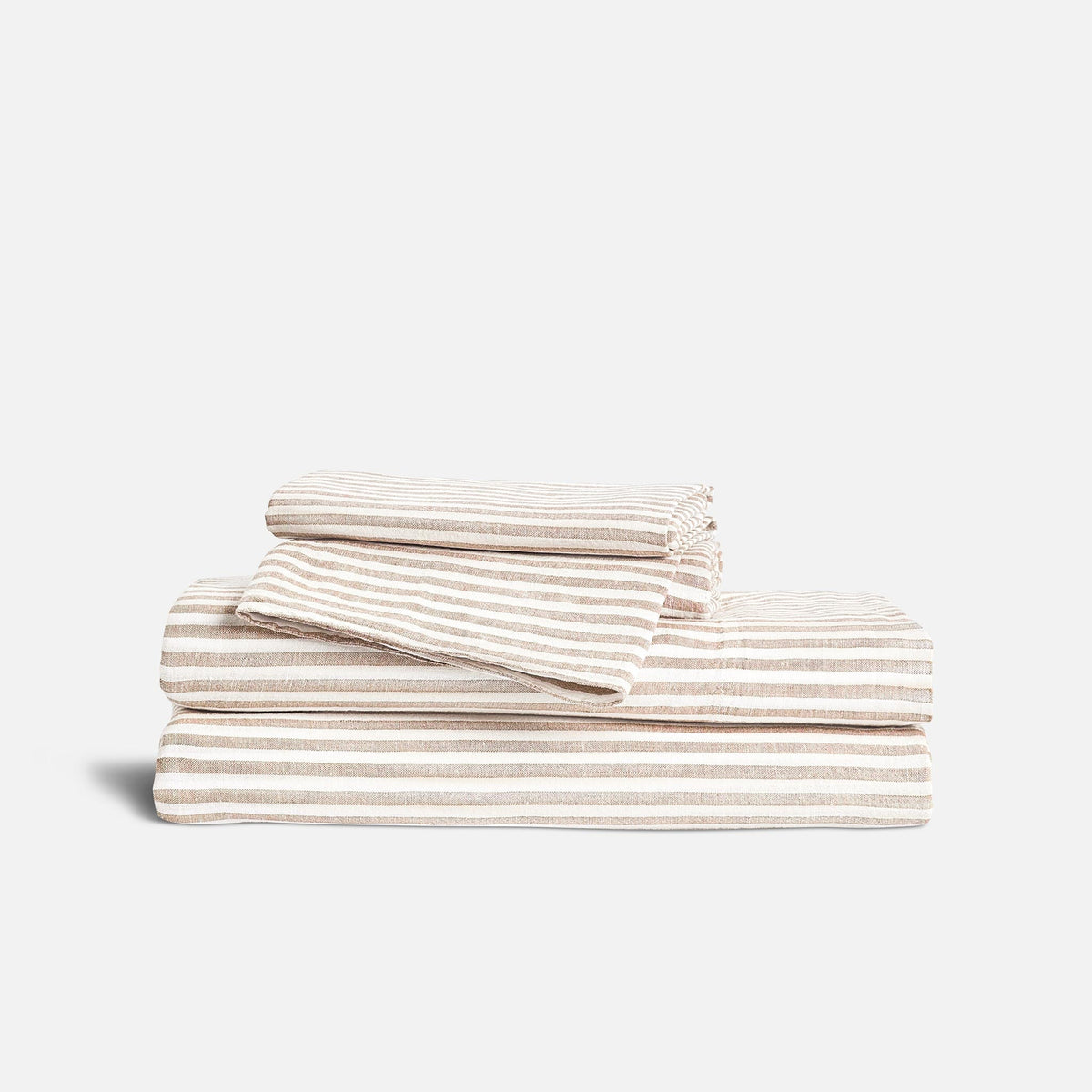 Washed European Linen Core Sheet Set - Oxford Stripe in Oat Chambray / Full